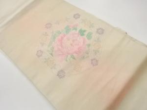 銀駒刺繍花葉模様名古屋帯
